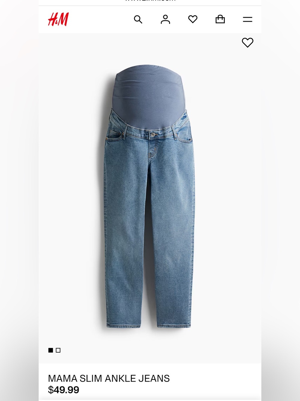 H&M MAMA Slim Ankle Maternity Jeans in Light Blue with Gray Belly Panel
